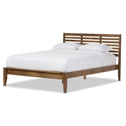 Baxton Studio Daylan Mid-Century Modern Solid Walnut Wood Slatted Queen Size Platform Bed